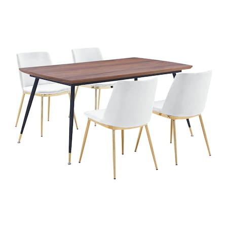 Armen Living Messina White Velvet 5 Piece Rectangular Dining Set SETMSDIWHT5E